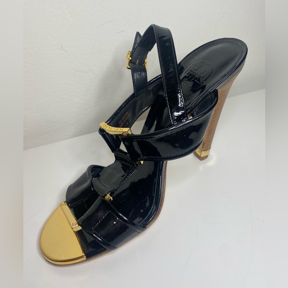TORY BURCH Logo Patemt Heeled Slingback Sandals - Picture 10 of 15